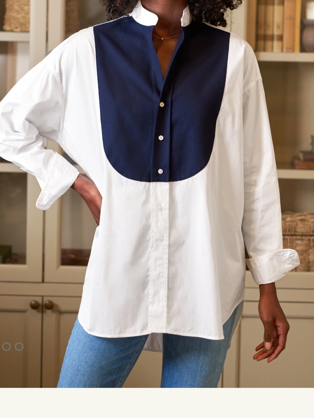 Frank & Eileen VICTORIA White with Navy Bib, Superluxe